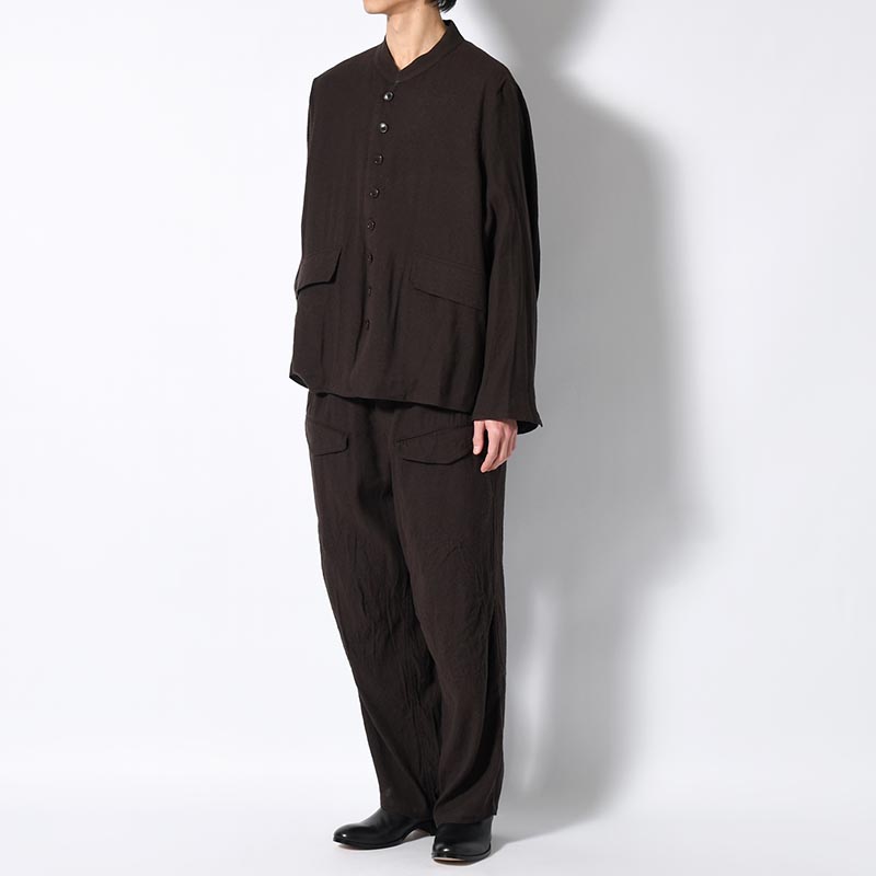 Silk Linen Chelsea Jacket -DarkBrown-