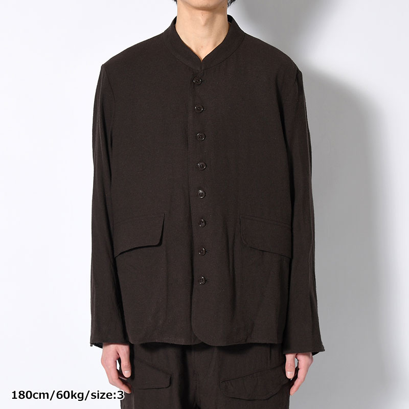 Silk Linen Chelsea Jacket -DarkBrown-