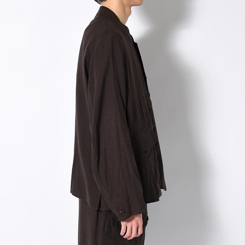 Silk Linen Chelsea Jacket -DarkBrown-