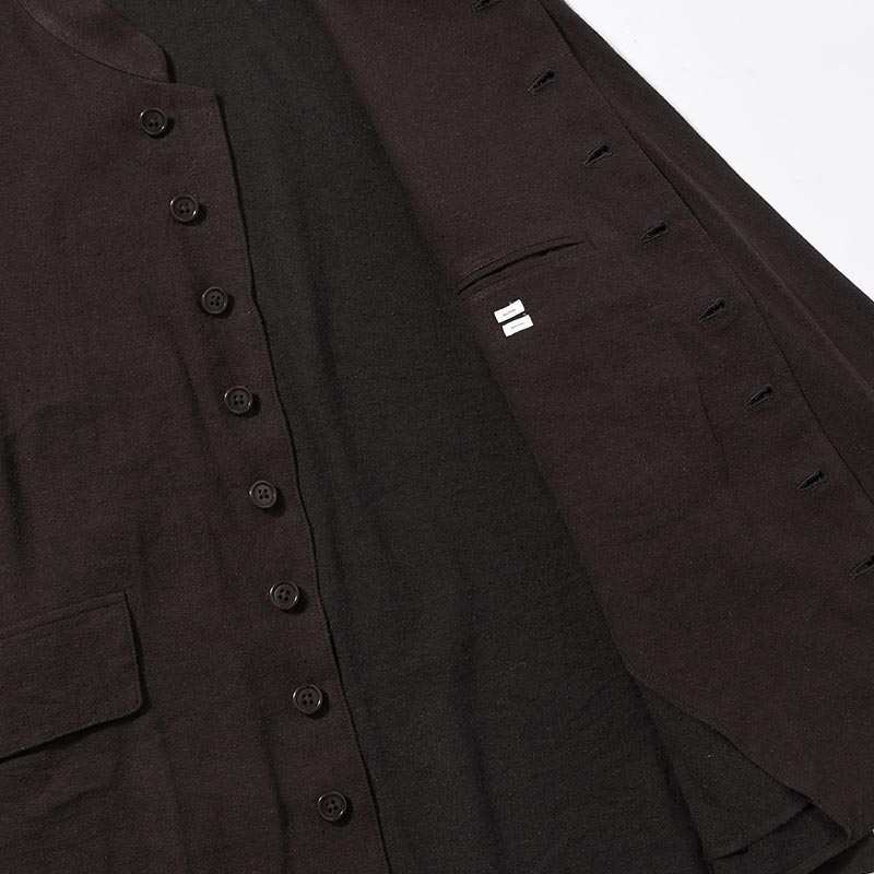 Silk Linen Chelsea Jacket -DarkBrown-