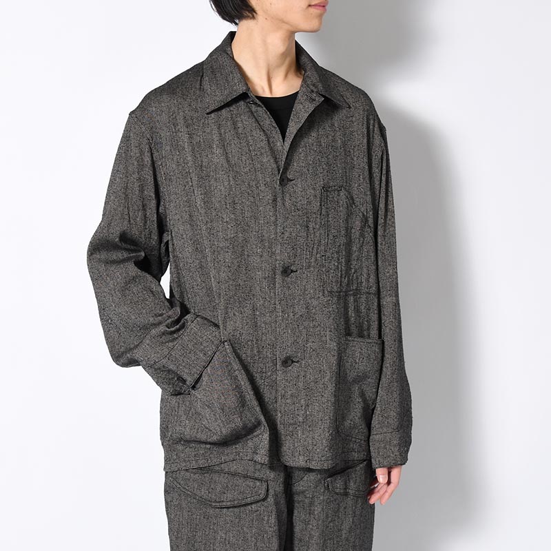 Silk Linen Work Jacket -Black Chambray-