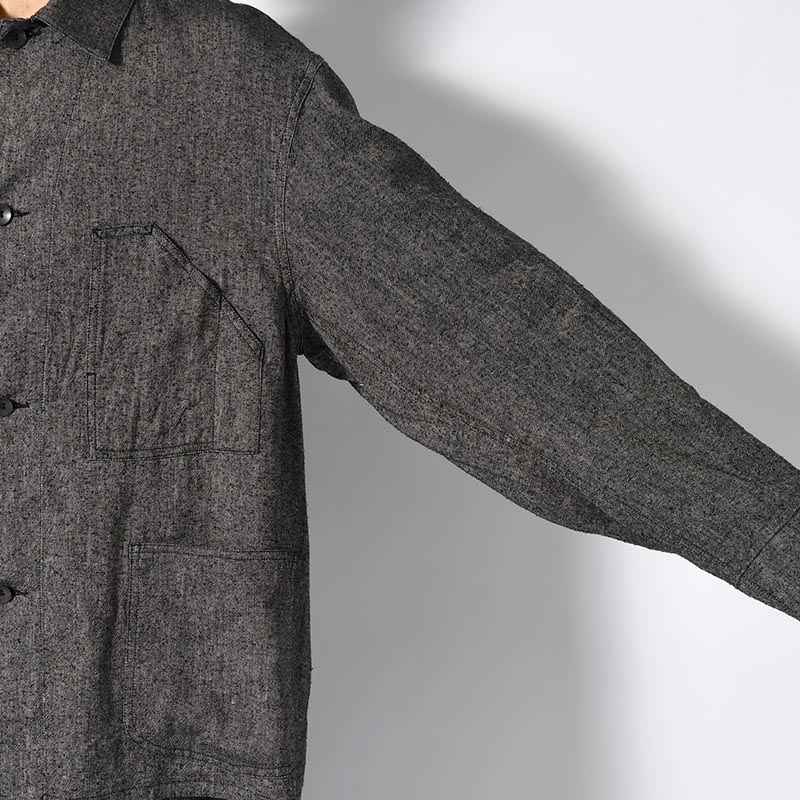 Silk Linen Work Jacket -Black Chambray-