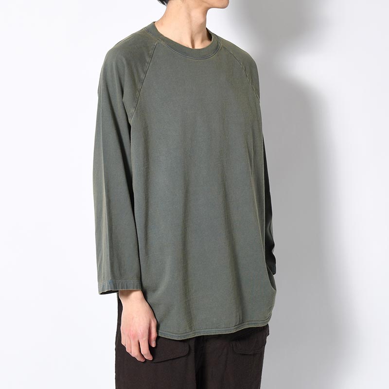 Hollow yarn Baseball Raglan Tee -FadeGreen-