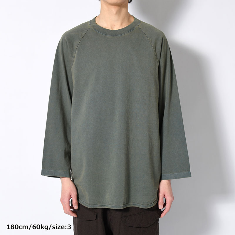 Hollow yarn Baseball Raglan Tee -FadeGreen-