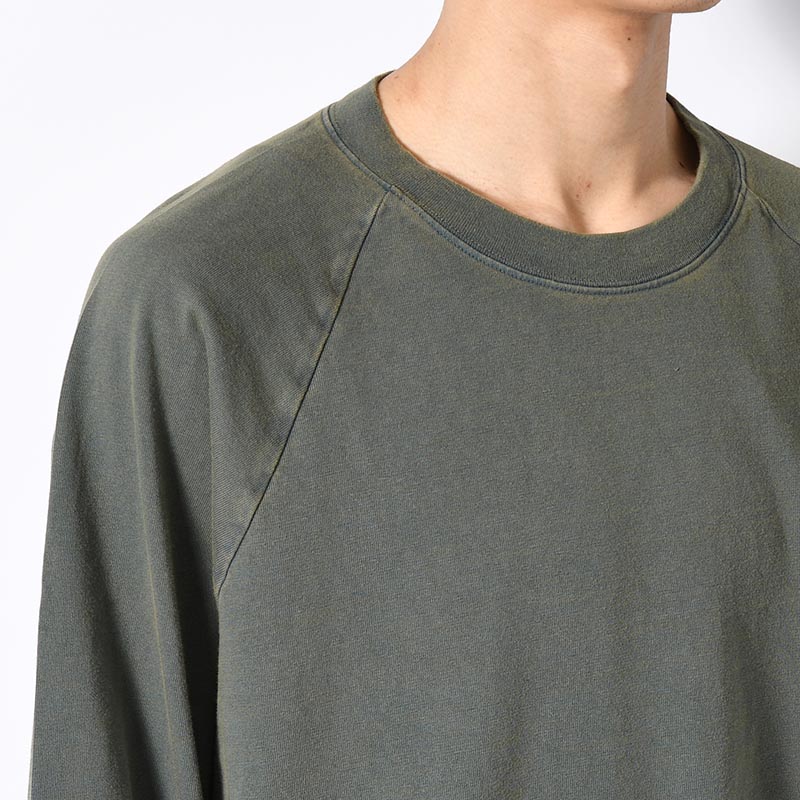 Hollow yarn Baseball Raglan Tee -FadeGreen-