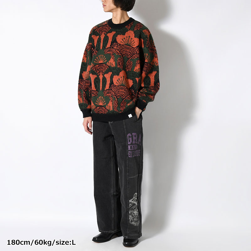 KABUTO MOHAIR CREW KNIT -ORANGE/GREEN-