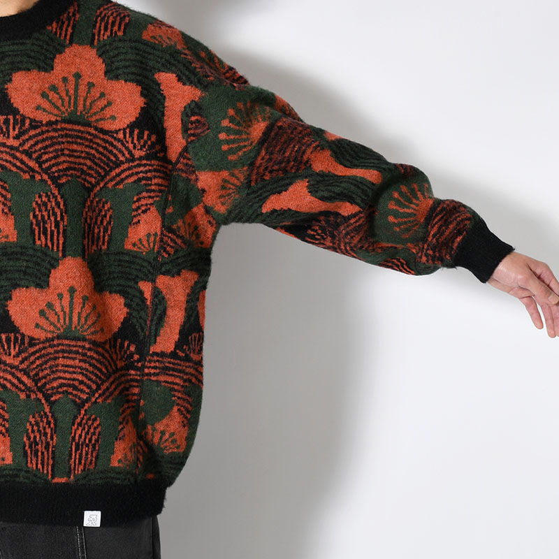 KABUTO MOHAIR CREW KNIT -ORANGE/GREEN-