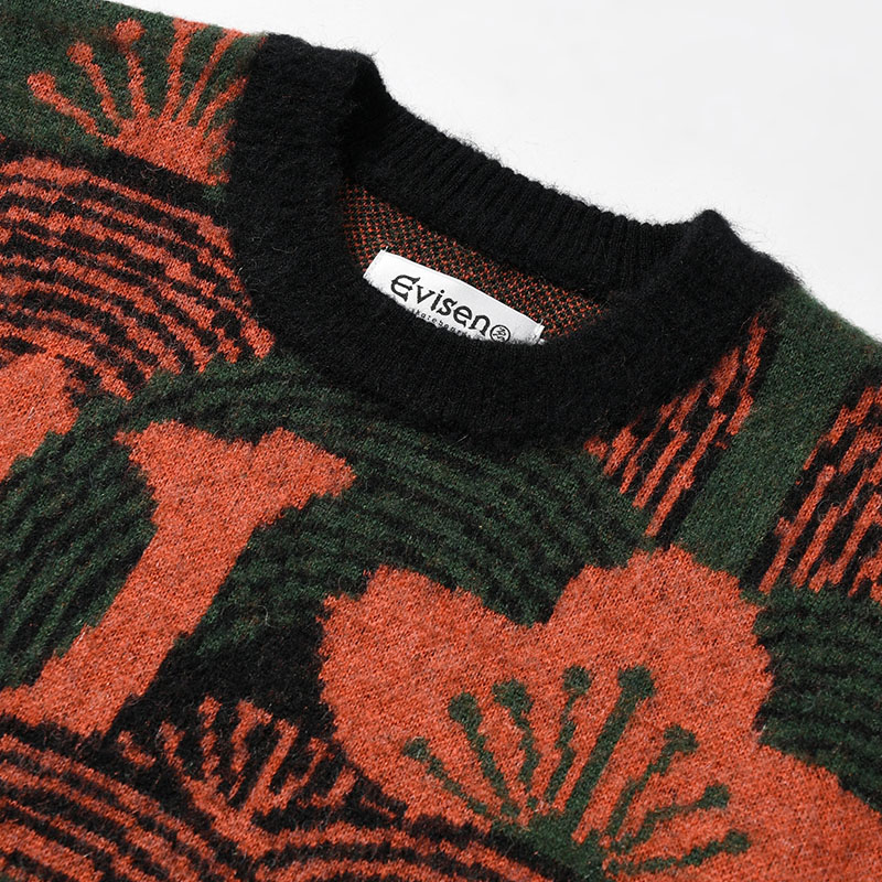 KABUTO MOHAIR CREW KNIT -ORANGE/GREEN-