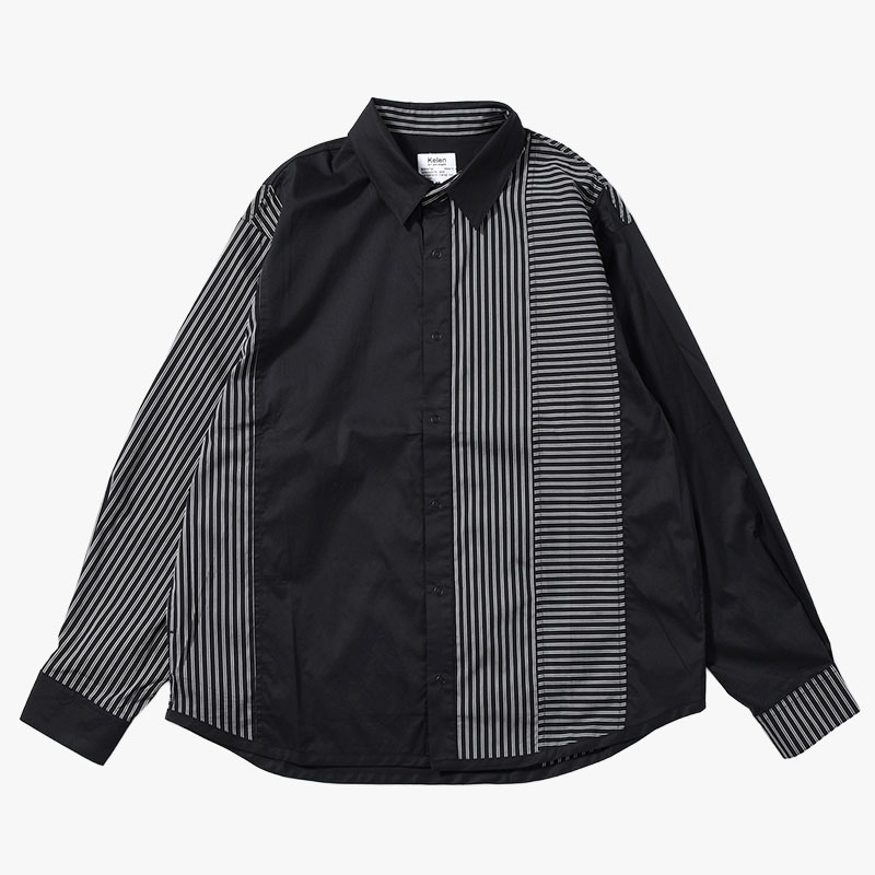 "WEYDEN" STRIPE BORDER CRAZY SHIRT -2.COLOR-(BLACK)