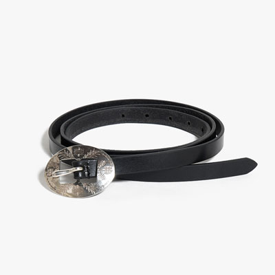 WESTERN OVAL BUCLE LONG BELT -COW HIDE- -BLACK-
