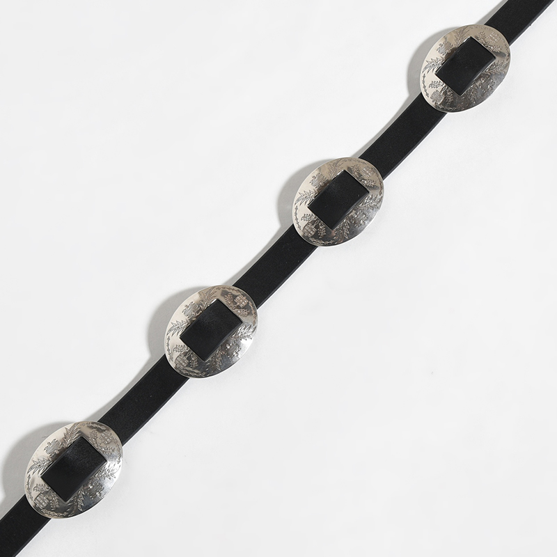 WESTERN OVAL BUCKLE CONCHO LONG BELT -COW HIDE- -BLACK-