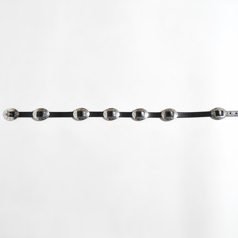 WESTERN OVAL BUCKLE CONCHO LONG BELT -COW HIDE- -BLACK-