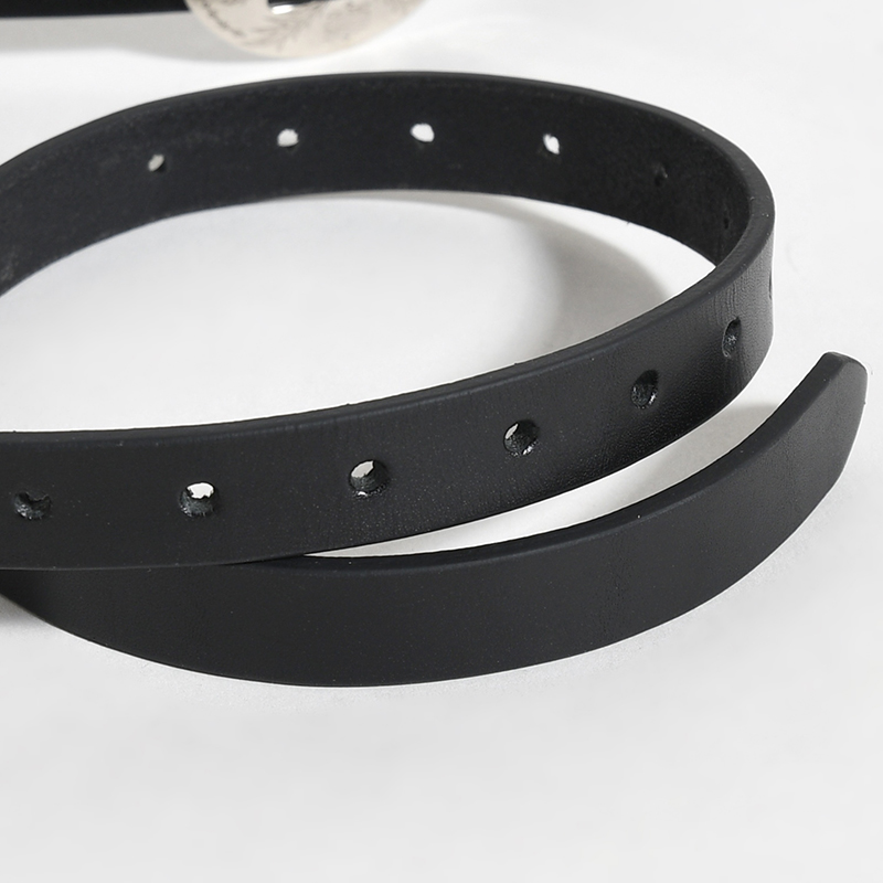 WESTERN OVAL BUCKLE CONCHO LONG BELT -COW HIDE- -BLACK-