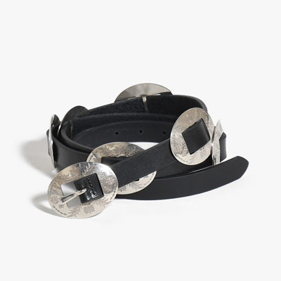 WESTERN OVAL BUCKLE CONCHO LONG BELT -COW HIDE- -BLACK-