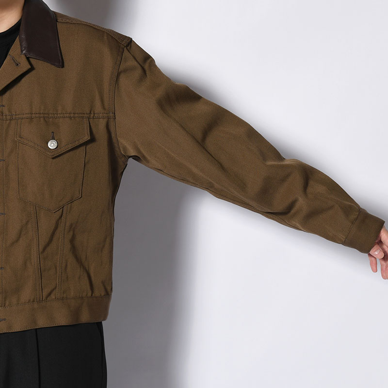 TRUCKER JACKET -WOOL LINEN TWILL- -MOCHA-