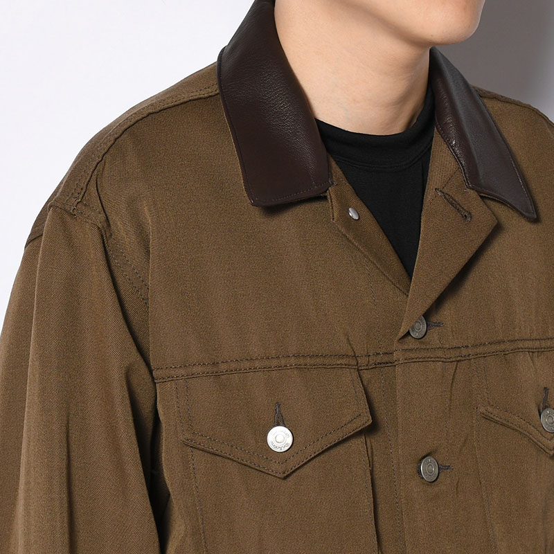 TRUCKER JACKET -WOOL LINEN TWILL- -MOCHA-