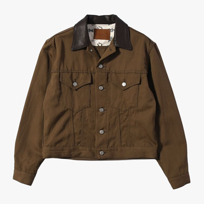 TRUCKER JACKET -WOOL LINEN TWILL- -MOCHA-