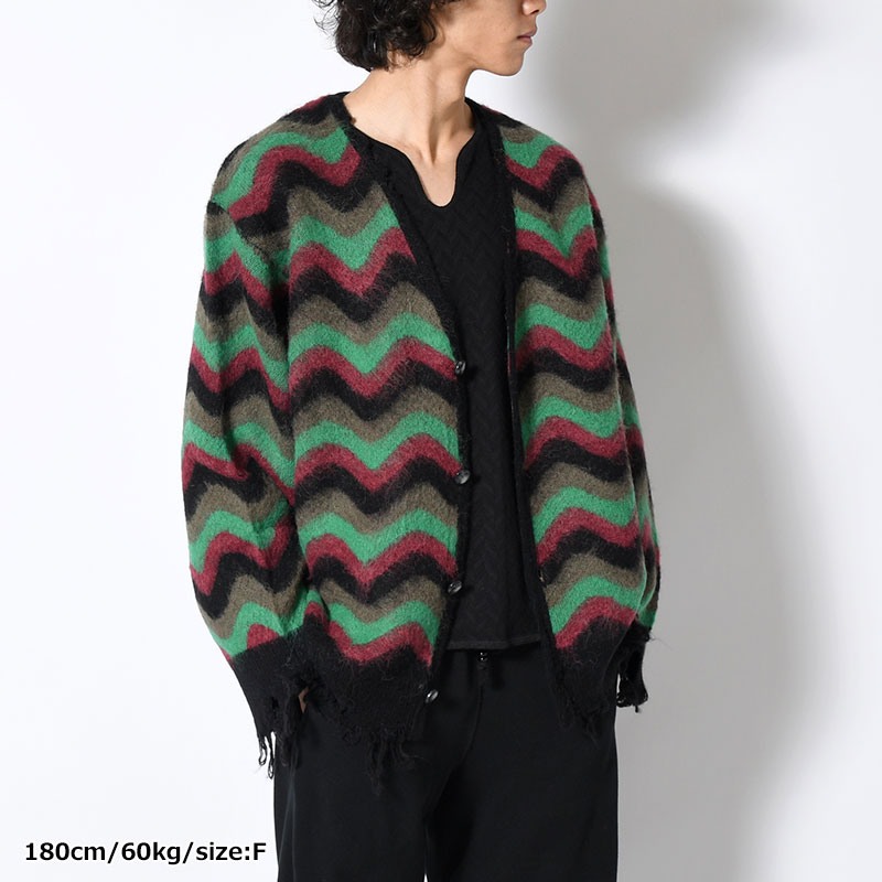 WAVE MOHAIR CARDIGAN -GREEN×BLACK-