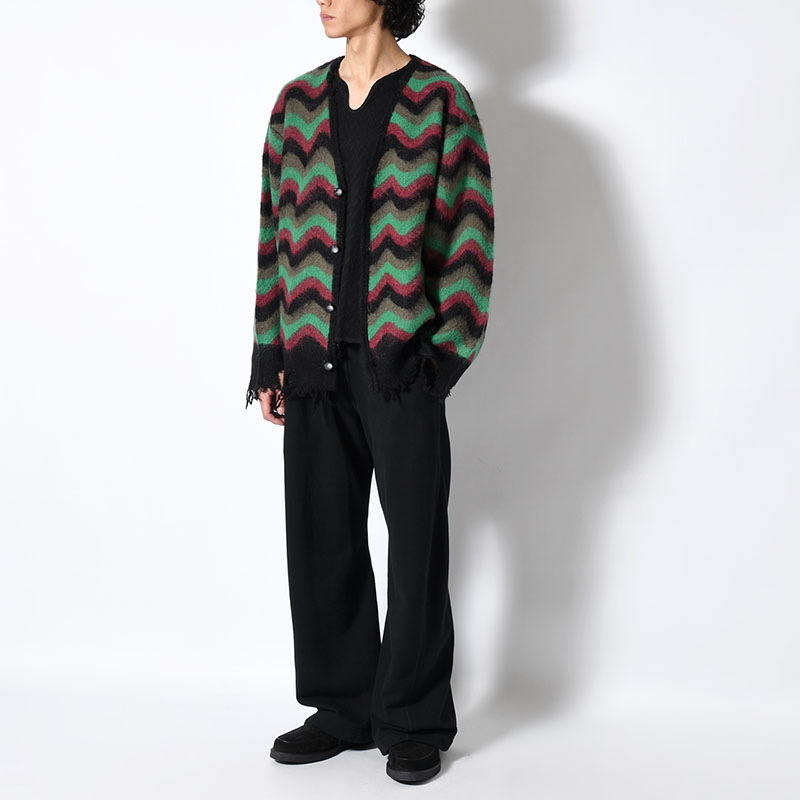 WAVE MOHAIR CARDIGAN -GREEN×BLACK-