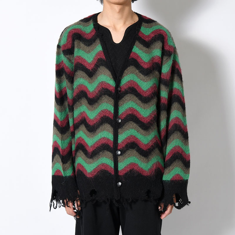 WAVE MOHAIR CARDIGAN -GREEN×BLACK-