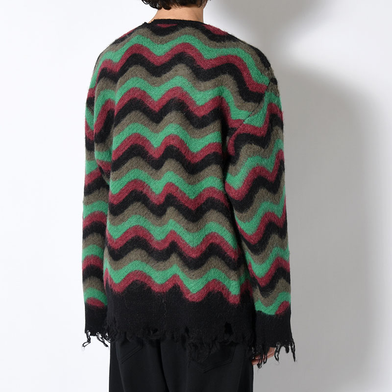 WAVE MOHAIR CARDIGAN -GREEN×BLACK-