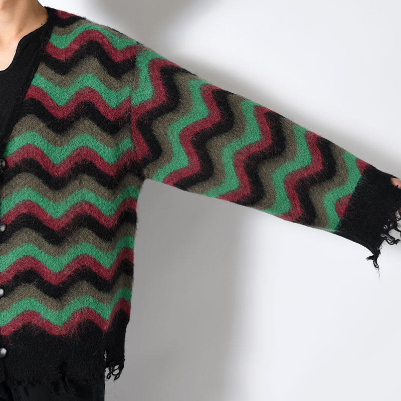 WAVE MOHAIR CARDIGAN -GREEN×BLACK-