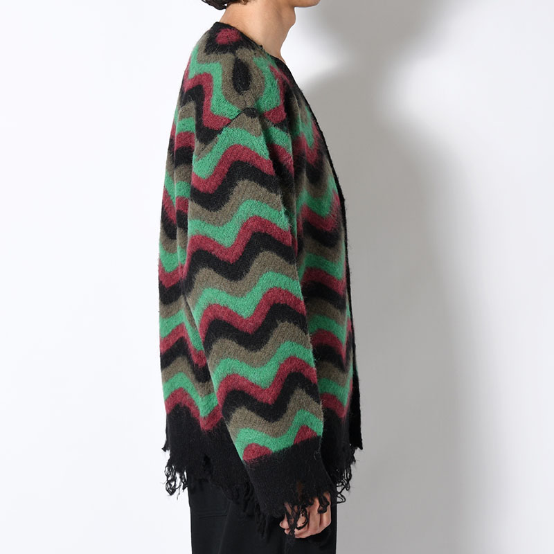 WAVE MOHAIR CARDIGAN -GREEN×BLACK-