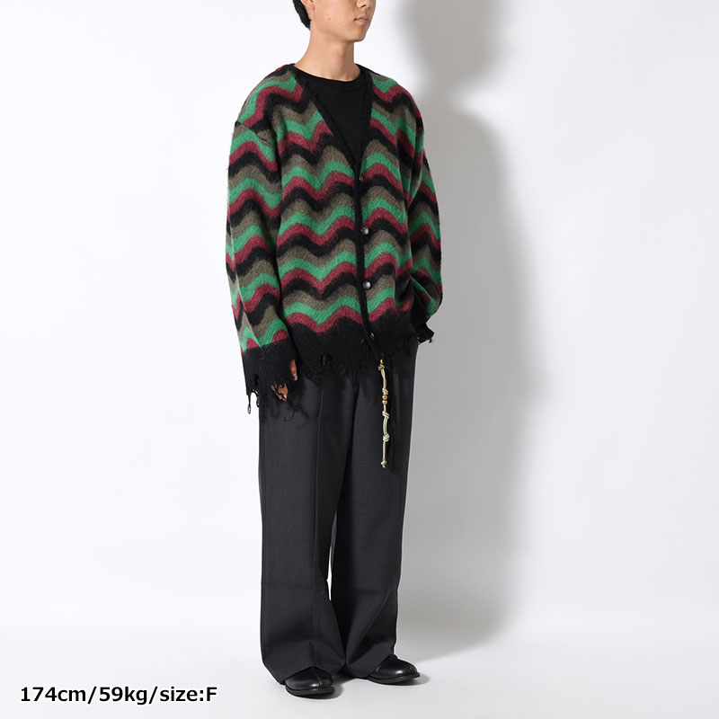WAVE MOHAIR CARDIGAN -GREEN×BLACK-