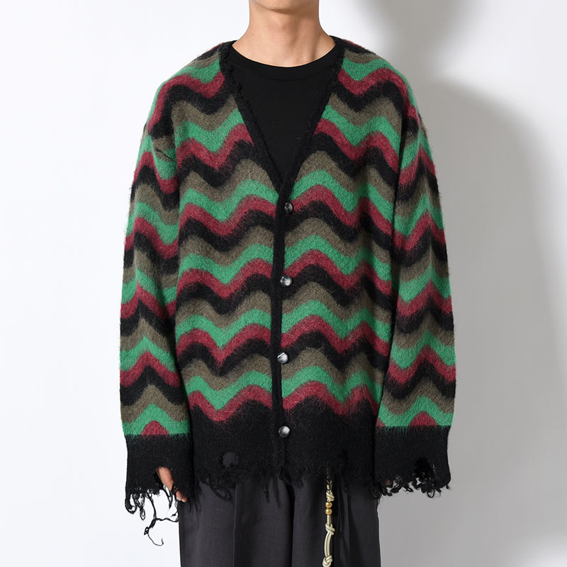 WAVE MOHAIR CARDIGAN -GREEN×BLACK-