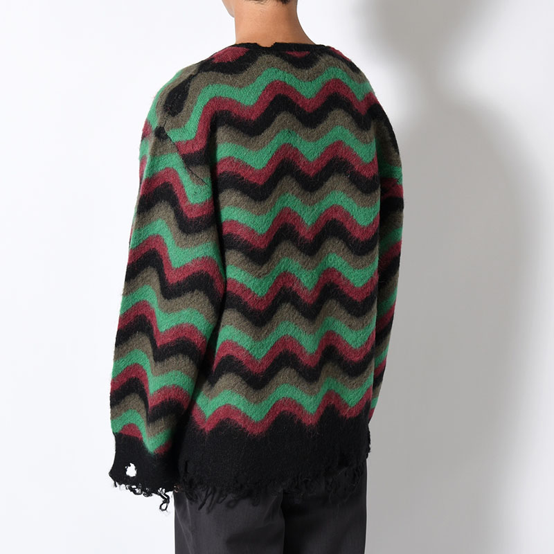 WAVE MOHAIR CARDIGAN -GREEN×BLACK-