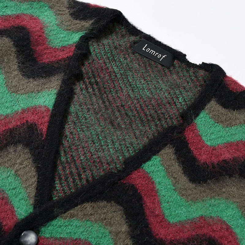 WAVE MOHAIR CARDIGAN -GREEN×BLACK-