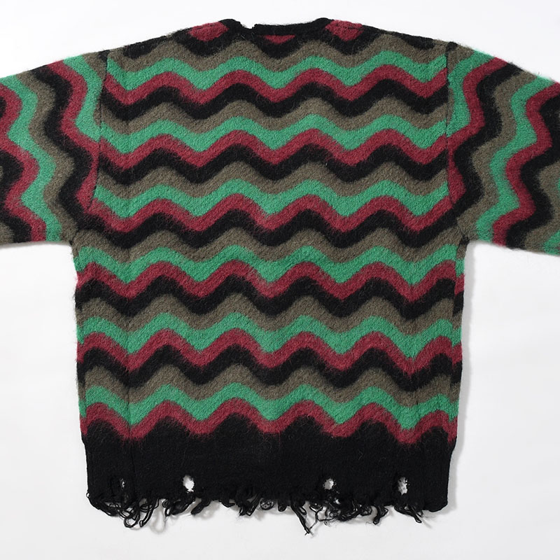 WAVE MOHAIR CARDIGAN -GREEN×BLACK-