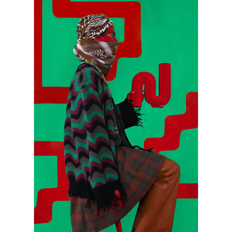 WAVE MOHAIR CARDIGAN -GREEN×BLACK-