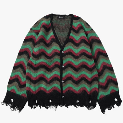 WAVE MOHAIR CARDIGAN -GREEN×BLACK-