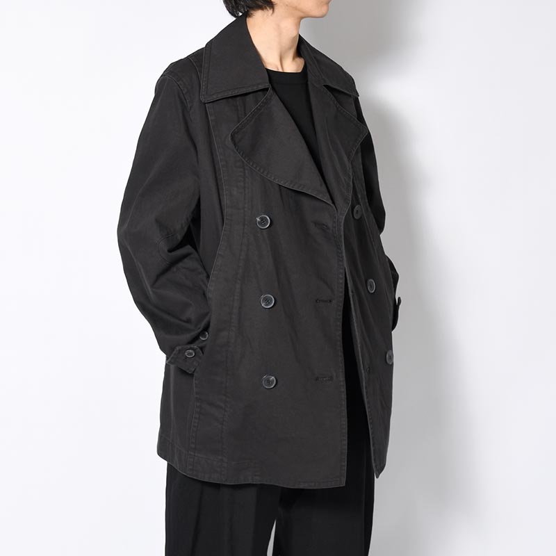 DOUBLE-BREASTED PEACOAT -BLACK-