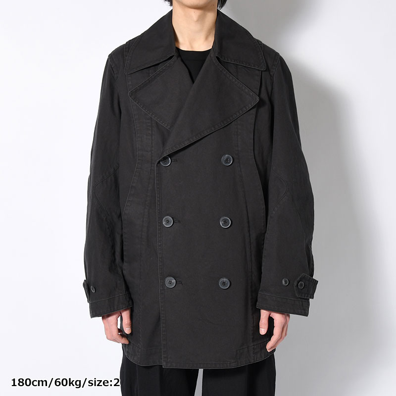 DOUBLE-BREASTED PEACOAT -BLACK-