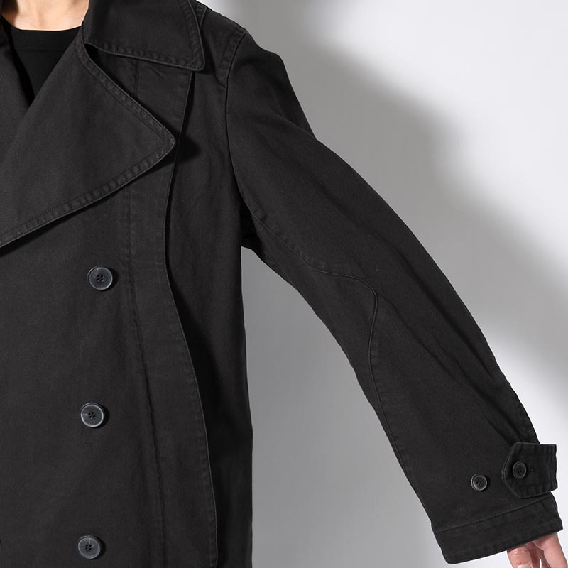 DOUBLE-BREASTED PEACOAT -BLACK-