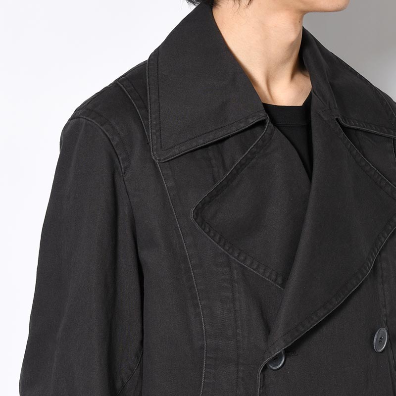 DOUBLE-BREASTED PEACOAT -BLACK-