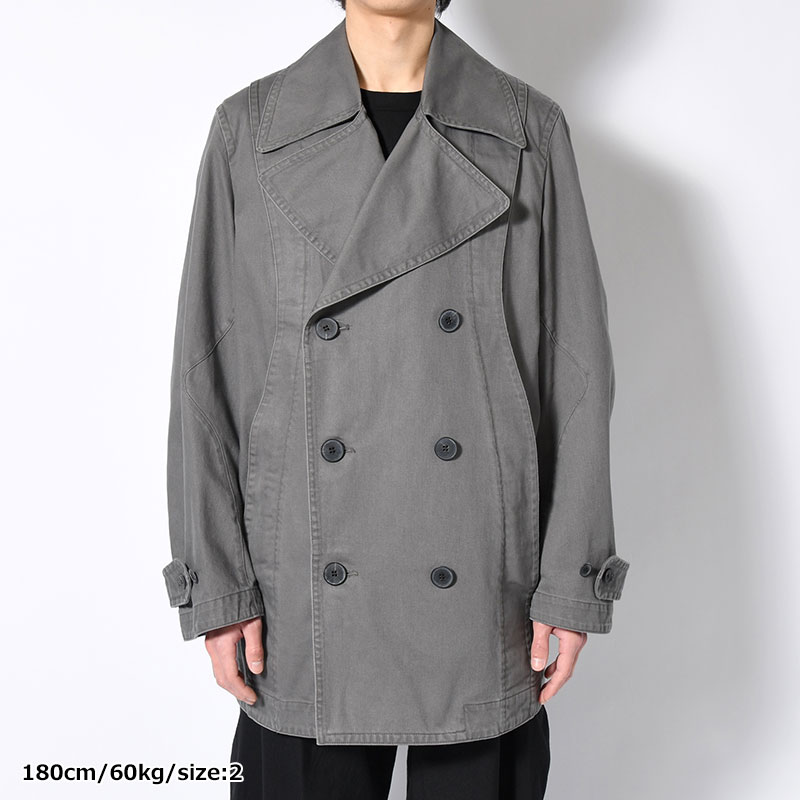 DOUBLE-BREASTED PEACOAT -GREY-