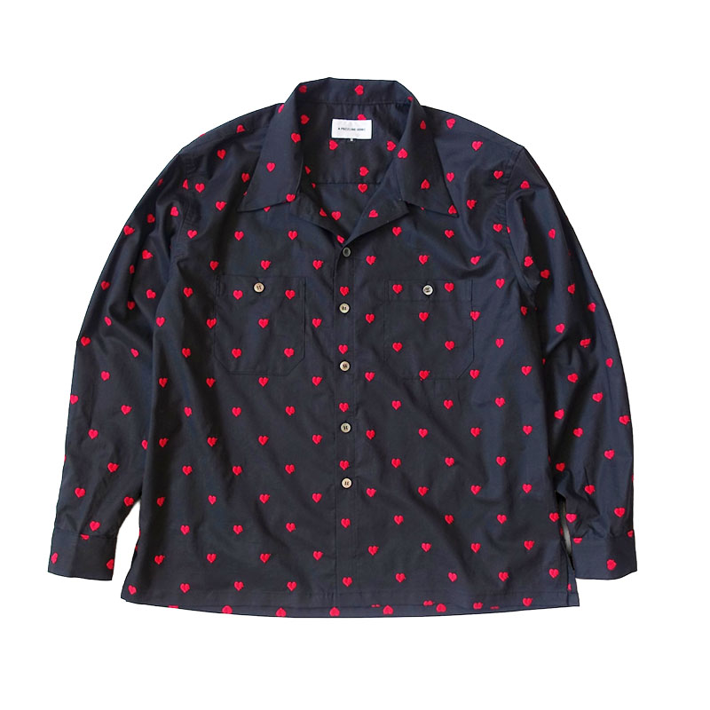 【期間限定:11/10(mon)～16(sun)】EMBROIDERY HEART WORK SHIRTS -2.COLOR-(BLACK)