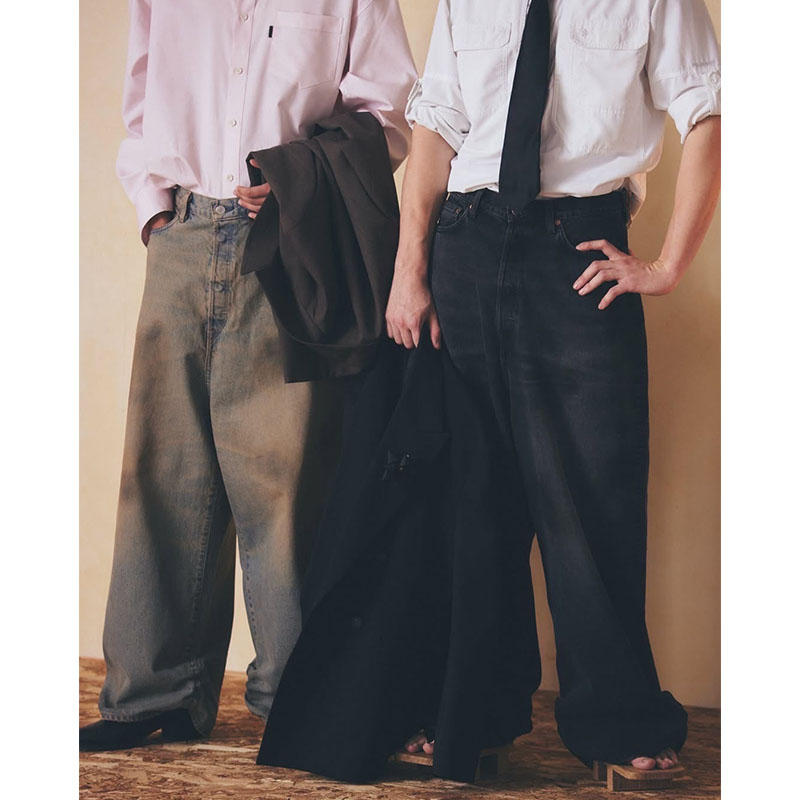 FRESH MAN DENIM WIDE PANTS by EDWIN "USED" -BLACK-