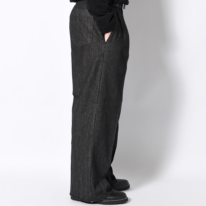 STRIPE DENIM TUCK BAGGY -One Wash -BLACK-