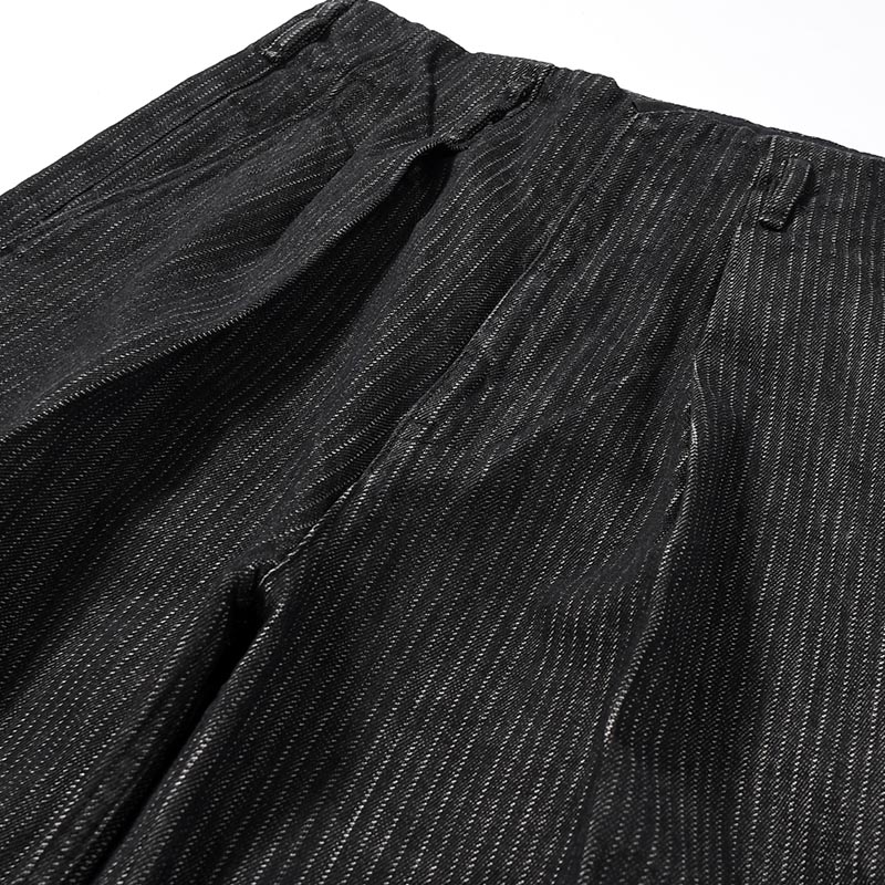 STRIPE DENIM TUCK BAGGY -One Wash -BLACK-