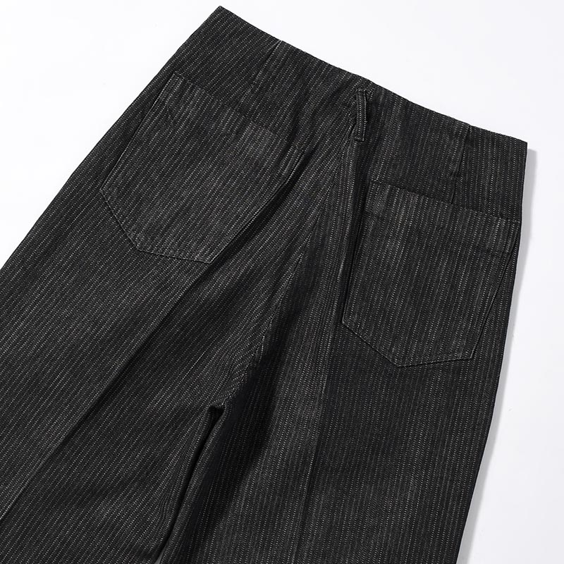 STRIPE DENIM TUCK BAGGY -One Wash -BLACK-