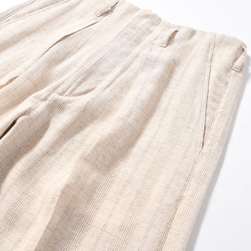 JACQUARD LINEN STRIPE TUCKBAGGY Bishu Japan -BEIGE-