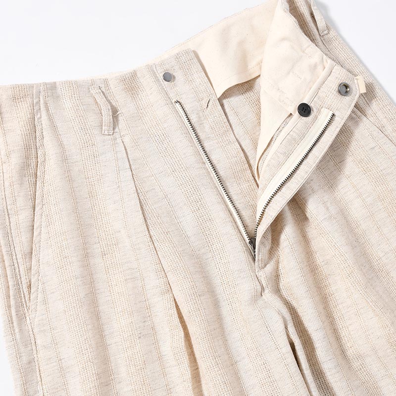 JACQUARD LINEN STRIPE TUCKBAGGY Bishu Japan -BEIGE-