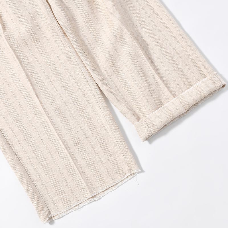 JACQUARD LINEN STRIPE TUCKBAGGY Bishu Japan -BEIGE-