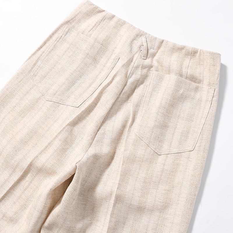 JACQUARD LINEN STRIPE TUCKBAGGY Bishu Japan -BEIGE-