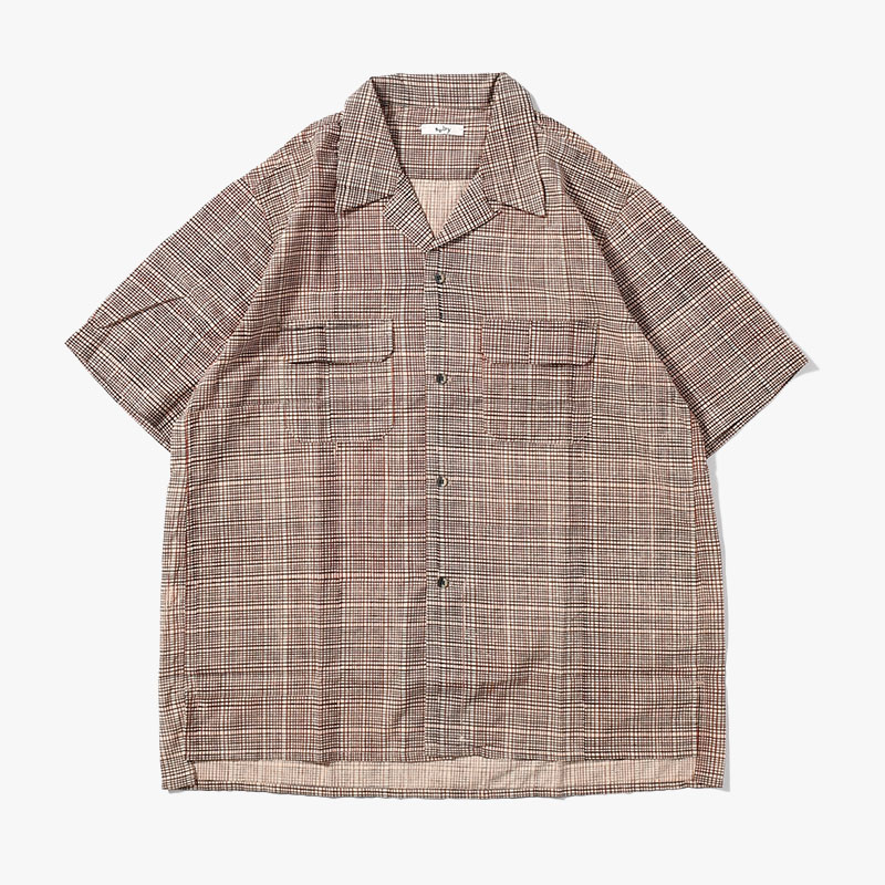 OPEN COLLAR SHIRT Indian Batik Fab -BRICK-