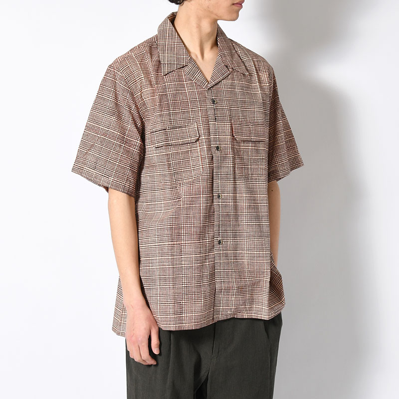OPEN COLLAR SHIRT Indian Batik Fab -BRICK-